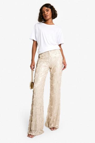 Tall Flared Damast Glitter Broek Met Pailletten stone