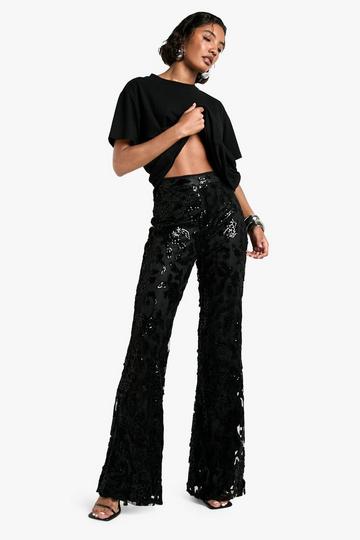 Tall Damast Broek Met Wijde Pijpen black