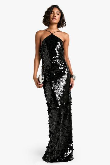 Tall Glitter Maxi Jurk Met Pailletten En Halter Neck black