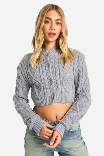 Cable Knit Cropped Cardigan grey marl