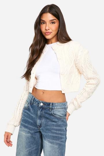 Cable Knit Cropped Cardigan cream