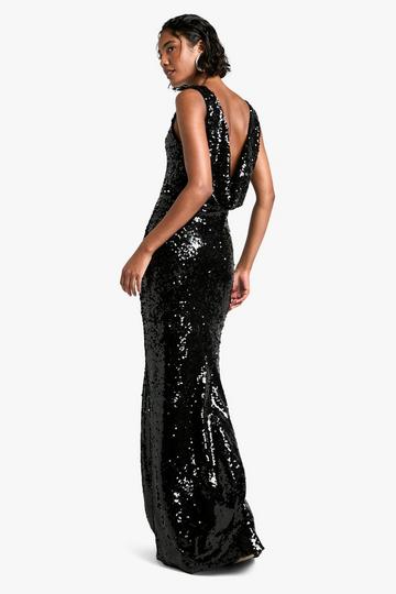 Black Tall Extreme Cowl Back Sequin Maxi Dress