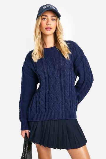 Oversized Grof Gebreide Trui navy