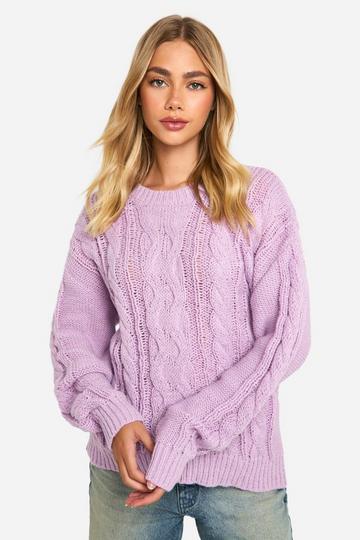 Lilac Purple Cable Knit Oversized Jumper