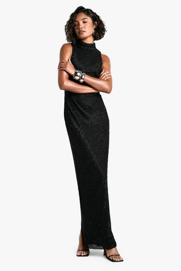 Tall Tassel Sequin Racer Neck Maxi Dress black