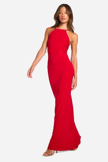 Red Tall Slinky Rope Strap Maxi Dress