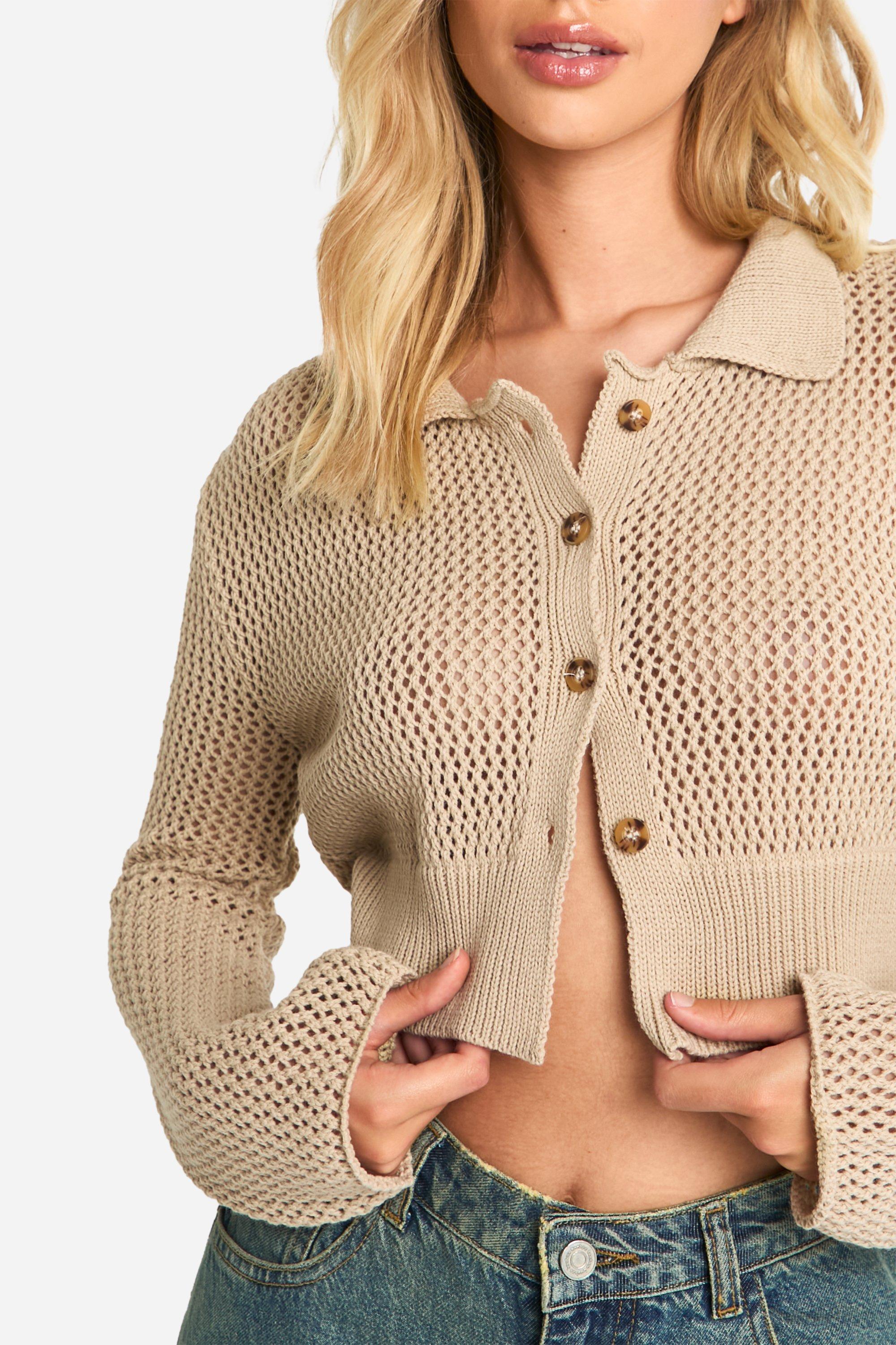 Lightweight Knit Collared Cropped Cardigan