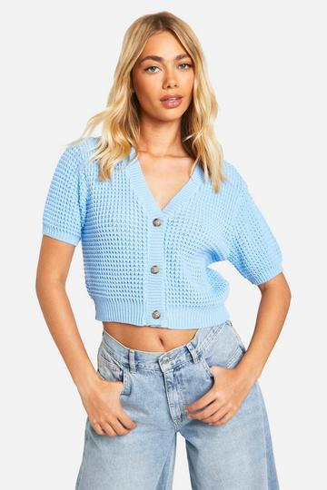 Blue Lightweight Knit Short Sleeve Cardigan