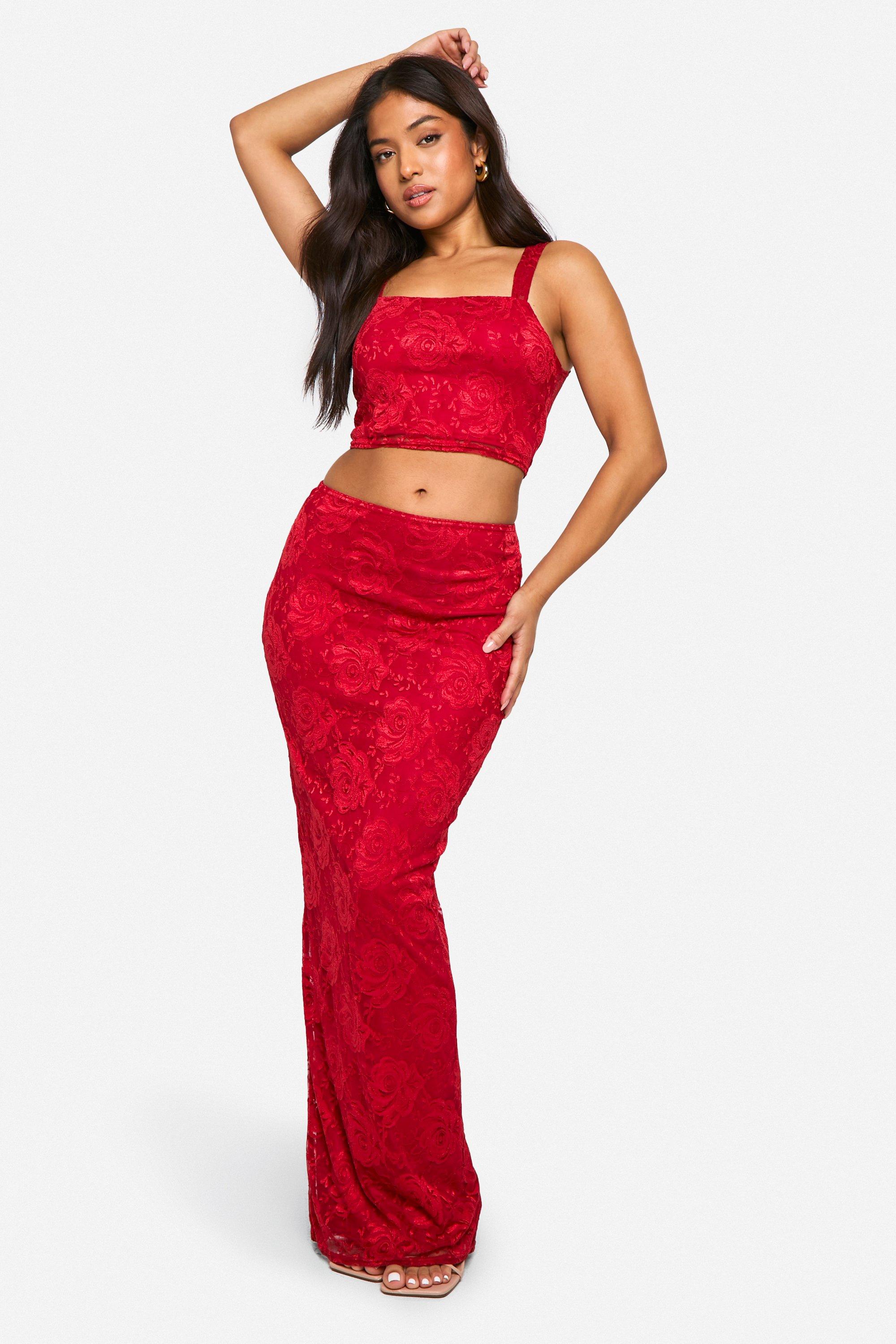 Boohoo red maxi skirt shop