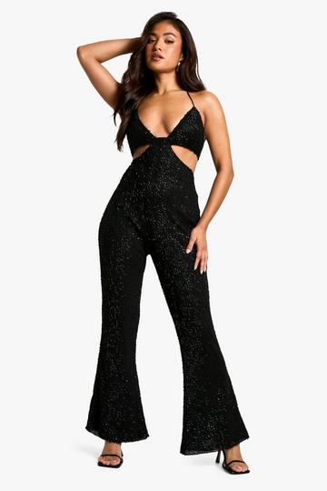 Petite Tassel Sequin Cut Out Jumpsuit black