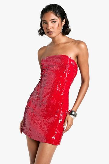 Tall Sequin Bandeau Mini Dress red