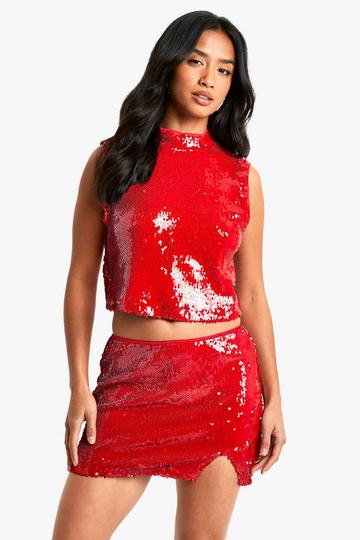 Petite Sequin Micro Mini Skirt red