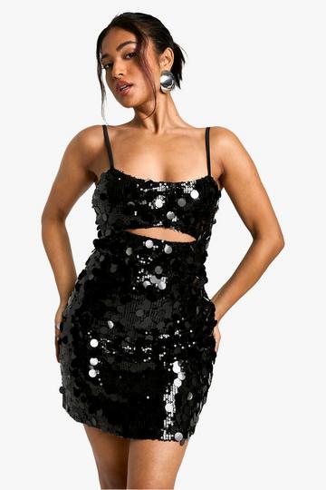 Petite Disc Sequin Cut Out Mini Dress black