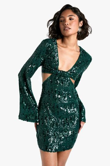 Tall Sequin Twist Front Mini Dress emerald