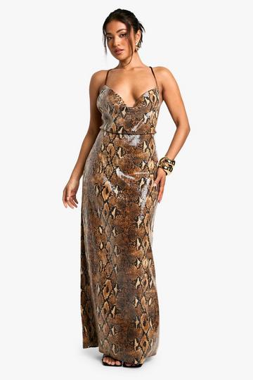 Petite Snake Sequin Cowl Maxi Dress snake