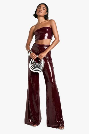 Tall Sequin Wide Leg Trouser red