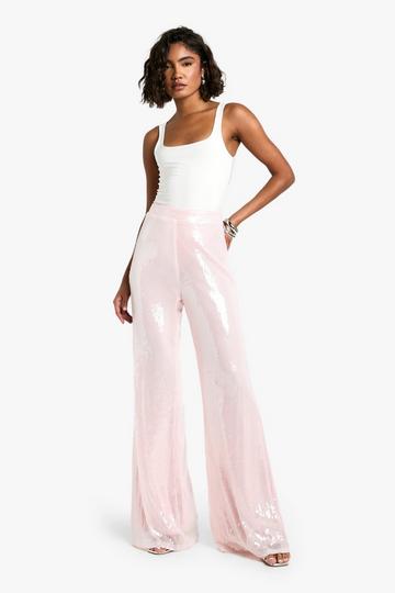 Tall Pailletten-Hose mit weitem Bein pink