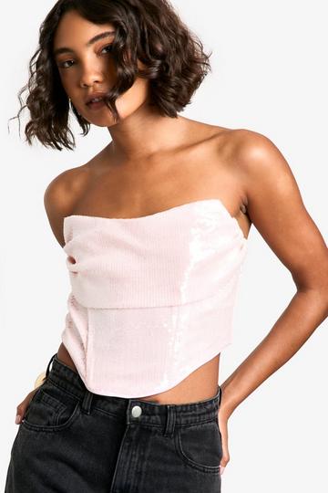 Pink Tall Sequin Cowl Corset Top