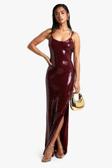 Red Petite Sequin Maxi Dress