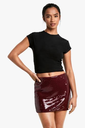 Petite Sequin Mini Skirt red