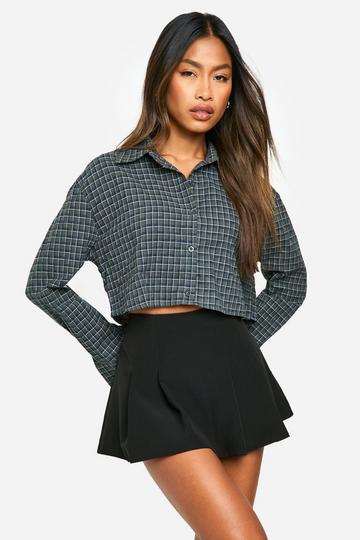 Cropped Flannel Shirt dark green