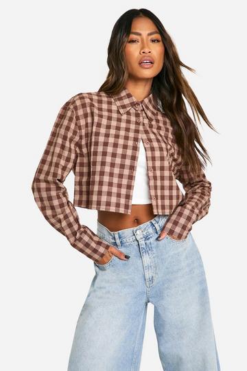 Cropped Check Shirt brown