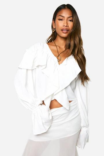 Ruffle Plunge Blouse ivory