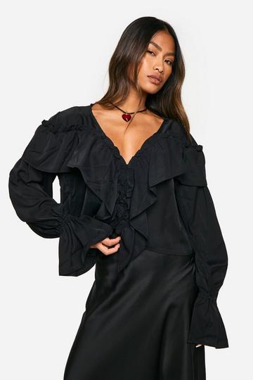 Ruffle Plunge Blouse black