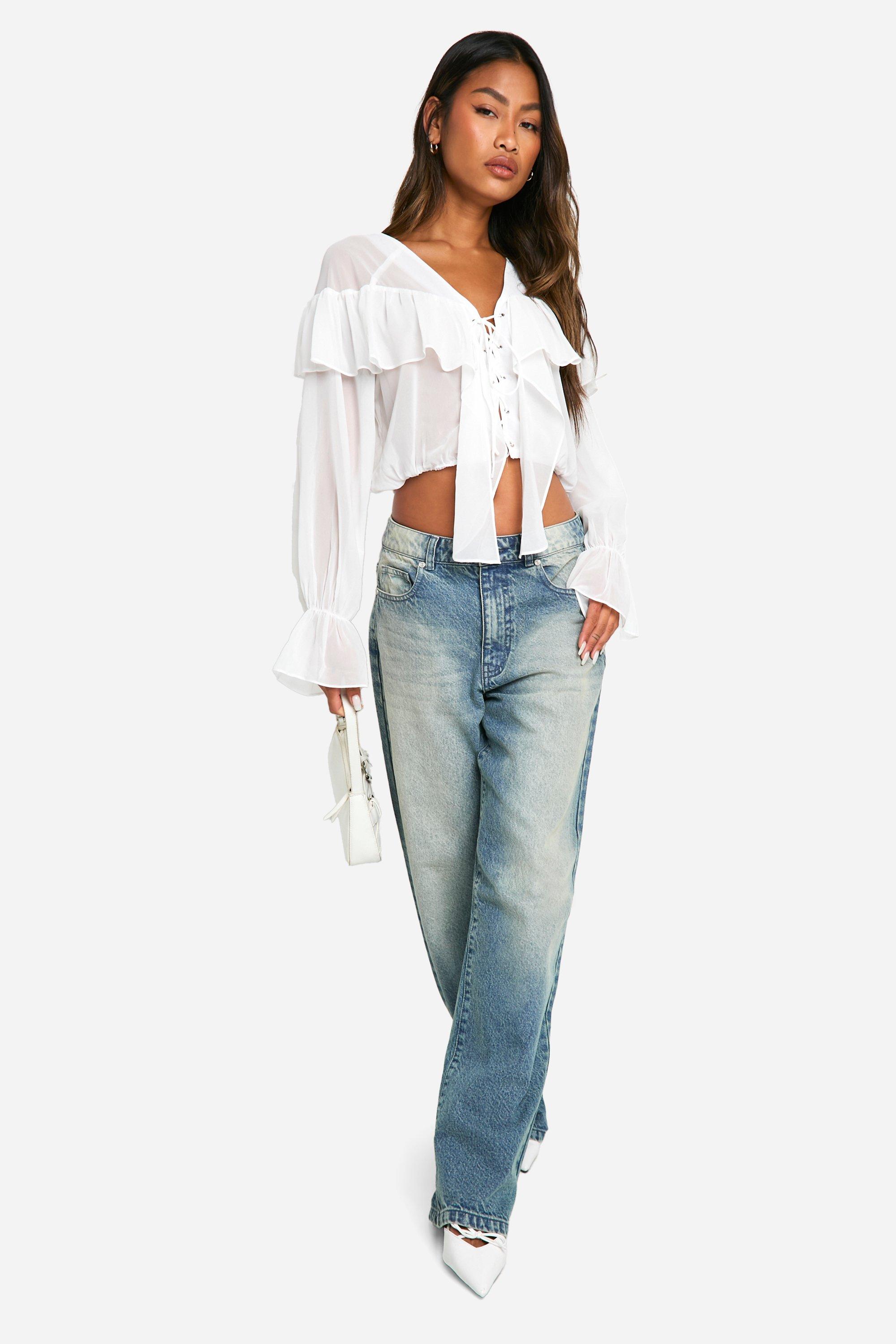 Blusa de chifon con tiras cruzadas boohoo ES