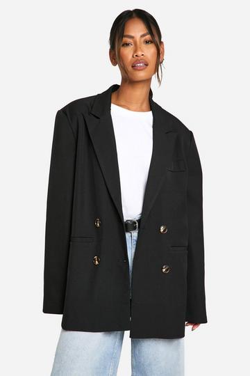 Black Double Breasted Relaxed Fit Longline Blazer