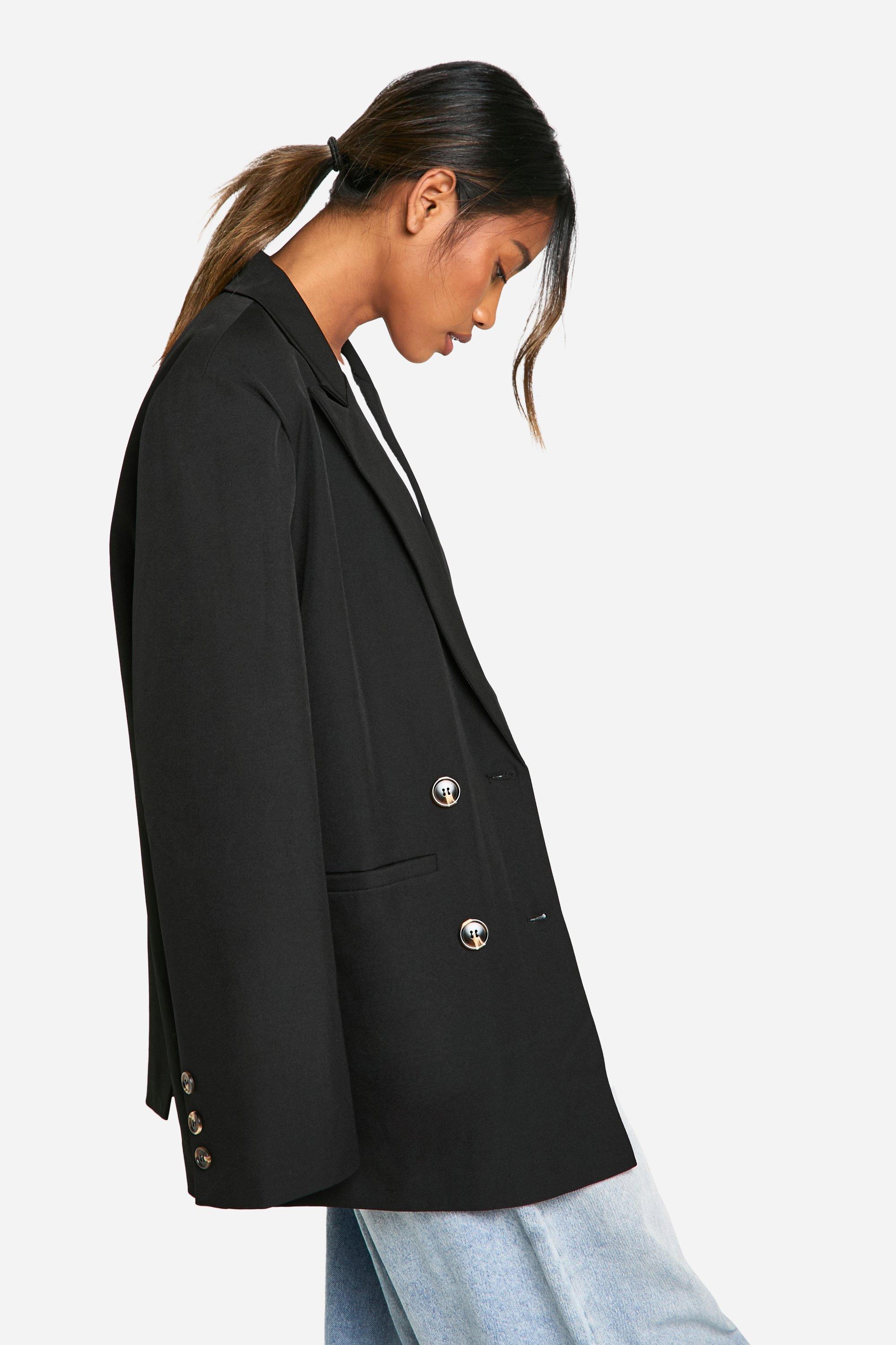 Double Breasted Relaxed Fit Longline Blazer boohoo