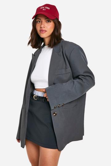 Baggy Long Line Blazer Met Enkele Rij Knopen charcoal