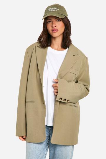 Khaki Single Breasted Relaxed Fit Longline Blazer