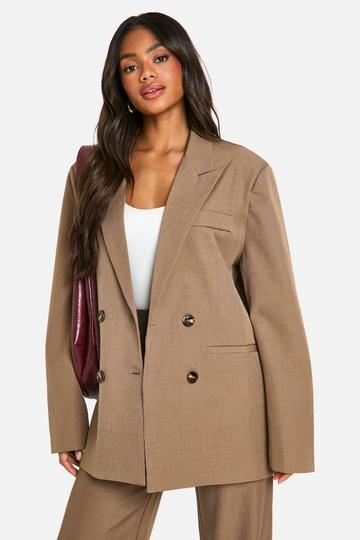 Double Breasted Relaxed Fit Longline Blazer mocha