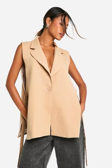 Geweven Long Line Gilet Met Zijstrikjes mocha