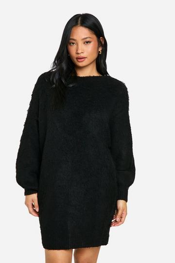 Petite Oversized Geborstelde Trui Jurk Met Laag Uitgesneden Rug black