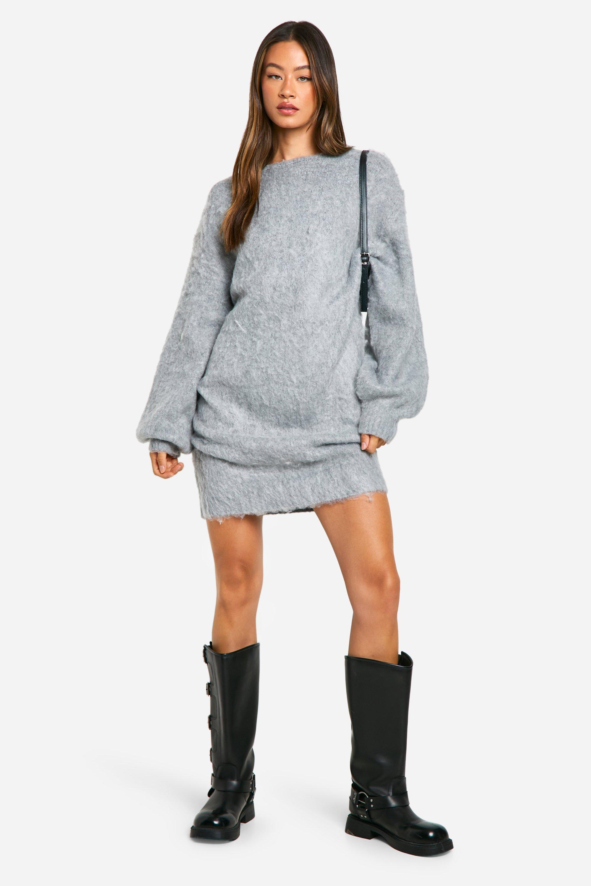 Boohoo Women s Tall Brushed Low Back Oversized Jumper Dress Grey