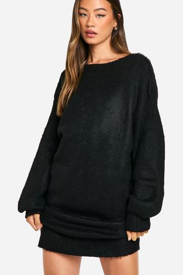 Tall Oversized Geborstelde Trui Jurk Met Laag Uitgesneden Rug black