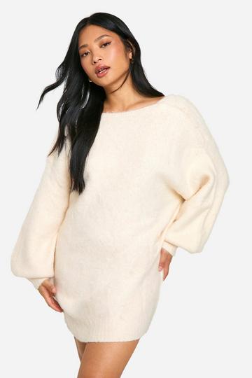 Petite Brushed Low Back Oversized Sweater Dress cream