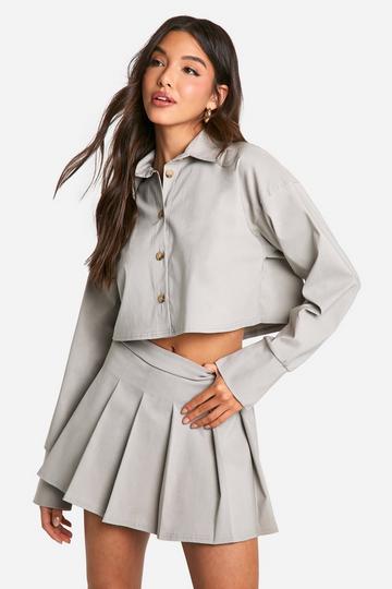 Boxy Cropped Shirt & Pleated Mini Skirt taupe