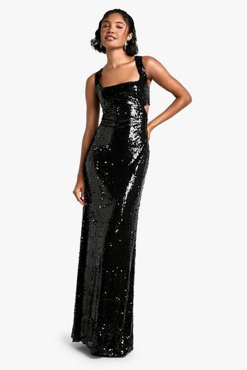 Black Tall Sequin Cut Out Maxi Dress