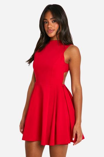 Bengaline Open Back Skater Dress red