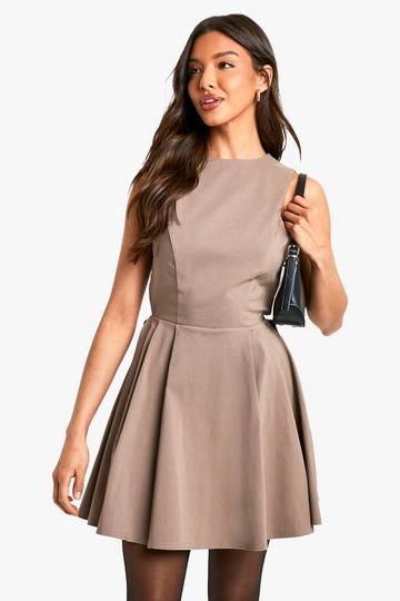 Bengaline Open Back Skater Dress mocha