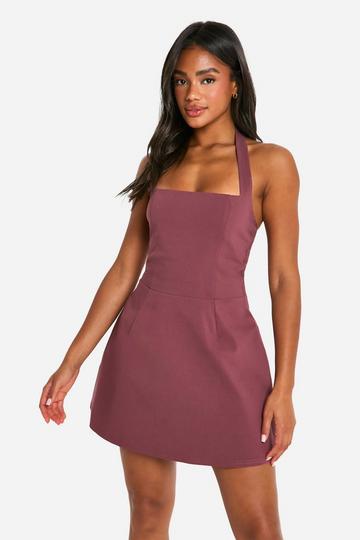 Mauve Purple Bengaline Square Neck Skater Dress