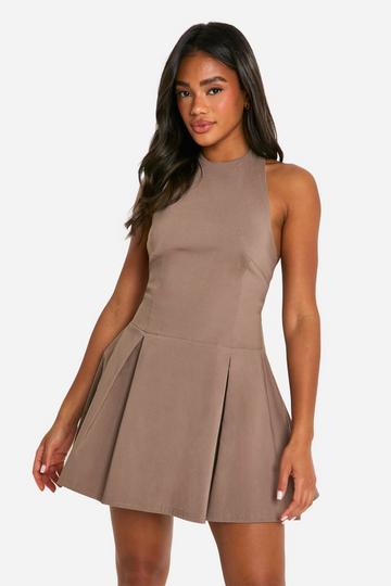 Bengaline Halter Skater Dress mocha