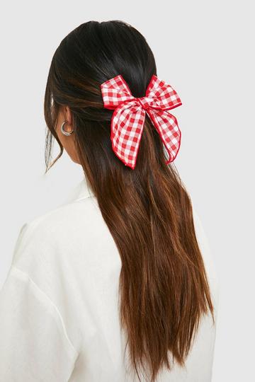 Gingham Bow Hair Clip red