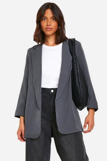 Basic Geweven Baggy Blazer Met Omgeslagen Mouwen charcoal