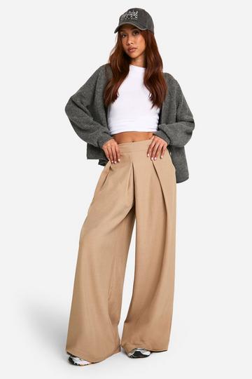 Camel Beige Marl Pleat Front Wide Leg Dress Pants