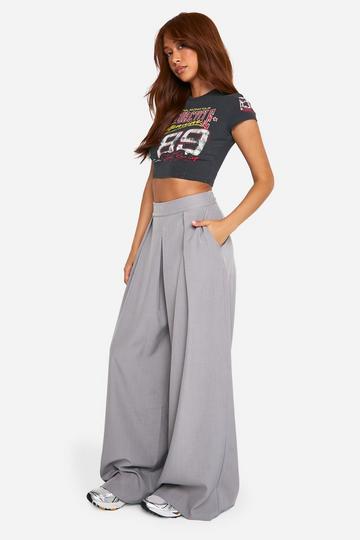 Getailleerde Geplooide Mergel Wide Leg Broek grey marl