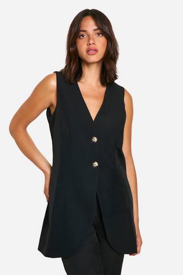 Longline Mock Horn Button Vest black